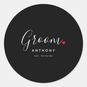 Stylish Groom Wedding T Shirt Classic Round Sticker