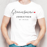 Stylish Groomsman Wedding T-Shirt<br><div class="desc">The perfect gift for any groomsman, the fun and modern design features a stylish typography script "Groomsman" with cute little red love heart full stops. The design is easy to personalize with a name and established wedding date and will be the perfect keepsake from your special day.</div>