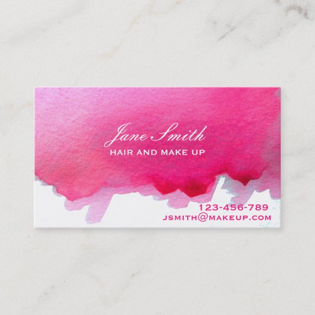 Stylish hair and make up wedding pink business card (Front)