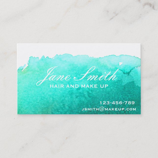 Stylish hair and make up wedding teal blue business card (Front)
