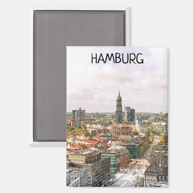 Stylish Hamburg Germany Hansestadt City View Magnet (Front/Back)
