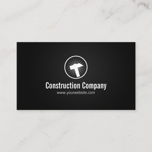 Stylish Hammer Icon Construction Business Card (Front)