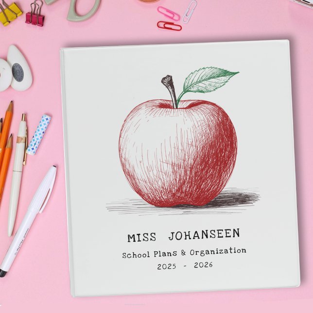 Stylish Hand drawn Apple Cute Teacher Lesson Plans Binder (Creator Uploaded)
