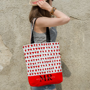 Stylish hand-drawn Hearts Pattern Personalized Tote Bag