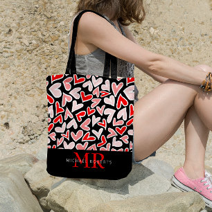 Stylish hand-drawn Hearts Pattern Personalized Tote Bag