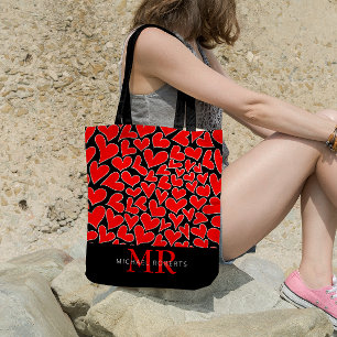 Stylish hand-drawn Hearts Pattern Personalized Tote Bag