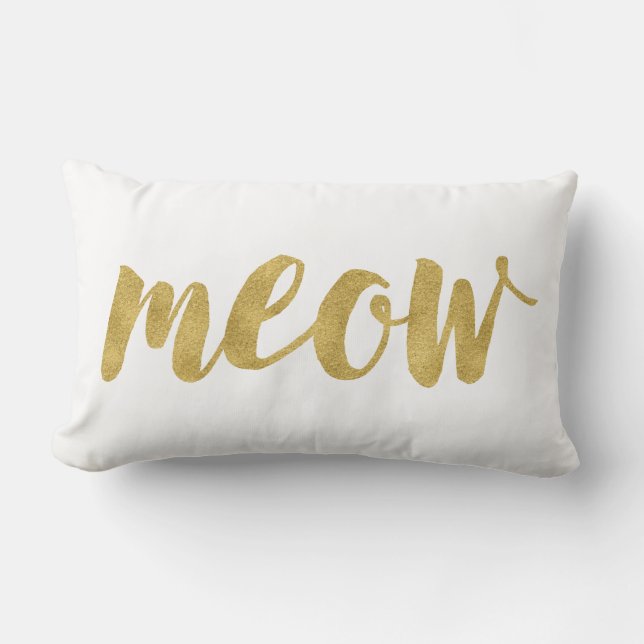 Stylish Hand Lettered Meow Kitty Cat Decorative Lumbar Pillow (Front)