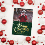Stylish Hand Lettered Merry Christmas Photo Foil Holiday Card<br><div class="desc">This darling photo holiday card features fun hand lettered  words "Merry Christmas" surrounded by cute little polka dots. The background color can easily be changed in the design tool.</div>