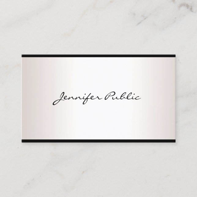 Stylish Hand Script Simple Glamour Silver Look Business Card (Front)