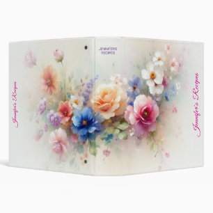 Stylish Hand Script Watercolor Flowers Art Recipe Binder