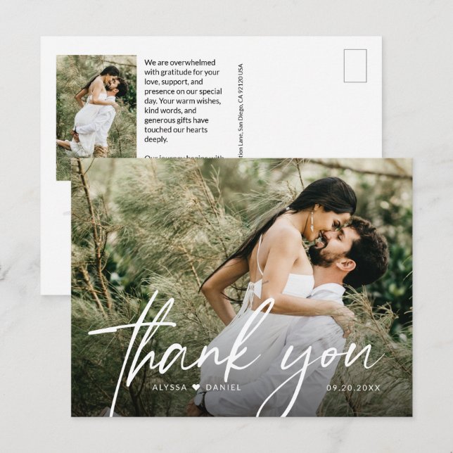 Stylish handlettering script wedding photos postcard (Front/Back)