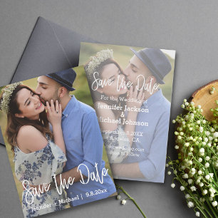 stylish handwriting 2 photos save the date card