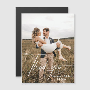 stylish handwriting thank you photo wedding magnet
