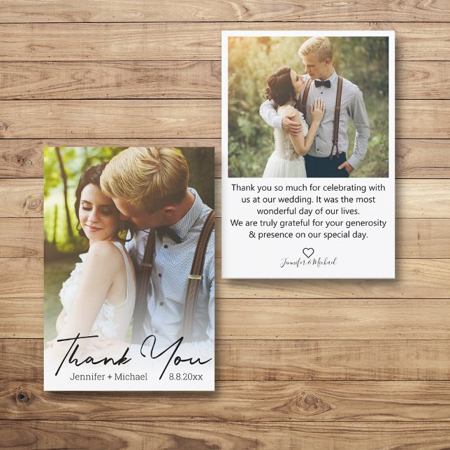 stylish handwriting,wedding day  photo  thank you card (Creator Uploaded)