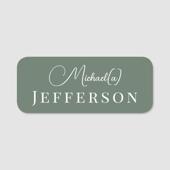 Stylish Handwritten Sage Green Modern Professional Name Tag (Front)