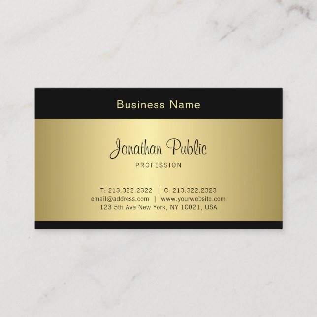 Stylish Handwritten Script Clean Glamour Gold Look Business Card (Front)