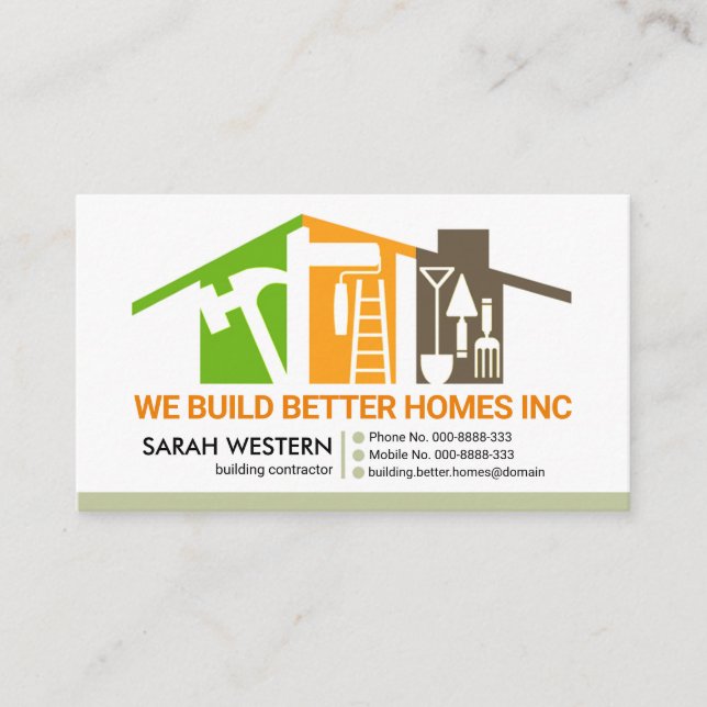 Stylish Handyman Tools Rooftop Building Business Card (Front)
