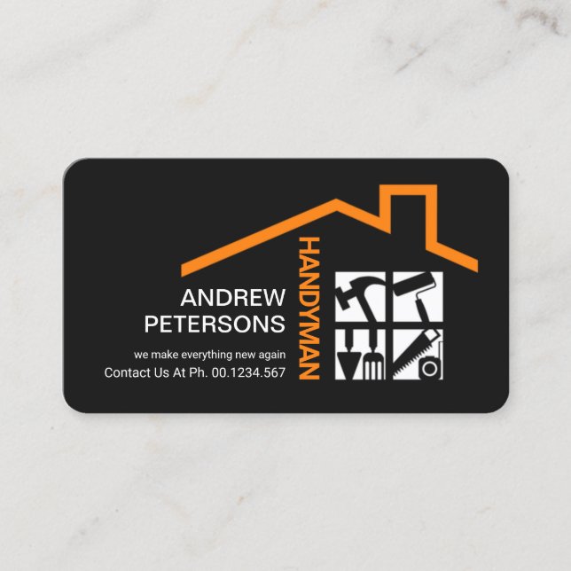 Stylish Handyman Tools Rooftop Contractor Business Card (Front)