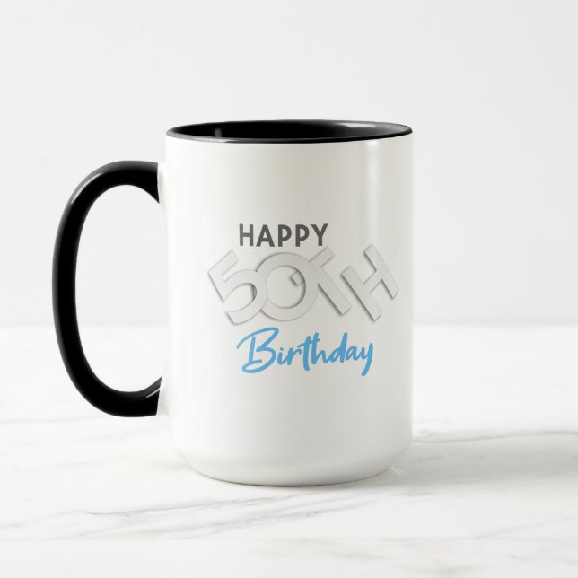 Stylish Happy 50th Birthday Typography Mug (Left)
