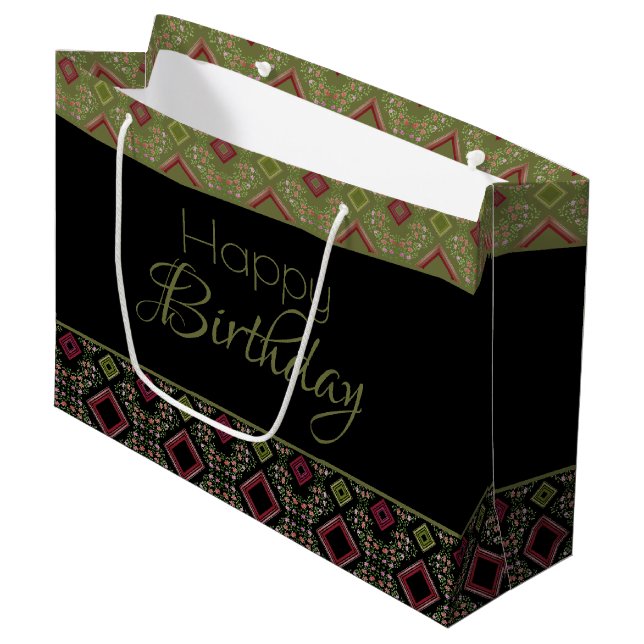 Stylish Happy Birthday Large Paper Tote Bag (Front Angled)