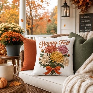 Stylish Happy Fall Autumn Flowers Chrysanthemums Outdoor Pillow