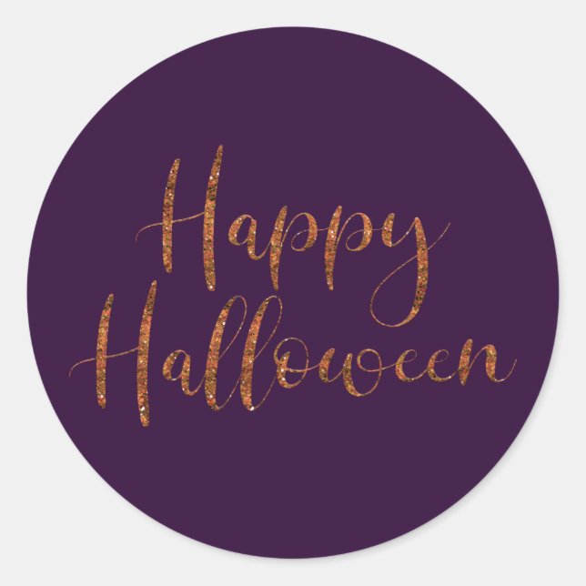 Stylish Happy Halloween Orange Glitter Typography Classic Round Sticker (Front)