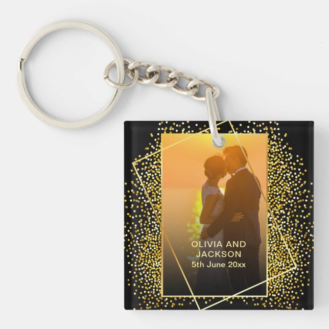 Stylish Happy Valentine's Gold Glitter   Keychain (Front)