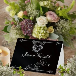 Stylish Heart & Scrolls - Black Place Card
