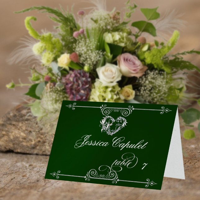 Stylish Heart & Scrolls - Emerald Place Card (Creator Uploaded)