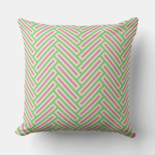 Stylish HerringBone Green Pink Cream Throw Pillow