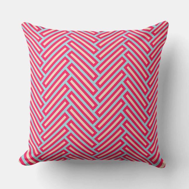 Stylish HerringBone Red Blue Cream Throw Pillow (Front)