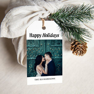 Stylish Holidays Black and White One Photo Gift Tags