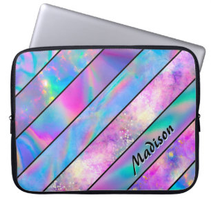 Stylish holographic chic blue pink laptop sleeve