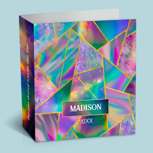 Stylish holographic chic faux gold binder