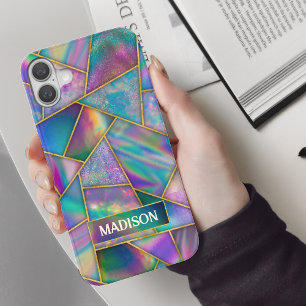 Stylish holographic chic faux gold  iPhone 16 case