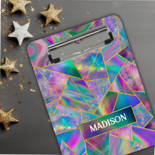 Stylish holographic chic faux gold clipboard