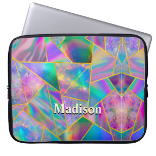 Stylish holographic chic faux gold laptop sleeve
