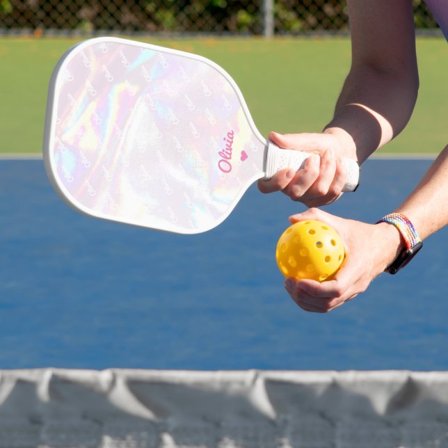 Stylish Holographic Shinny Pink Heart Modern Pickleball Paddle (Insitu)