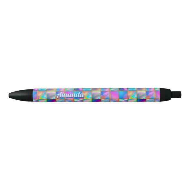 Stylish holographic trendy faux gold geometric black ink pen (Front)
