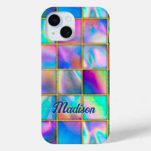 Stylish holographic trendy faux gold geometric iPhone 15 case