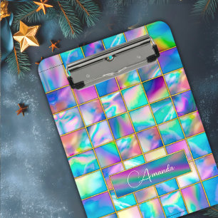 Stylish holographic trendy faux gold geometric clipboard