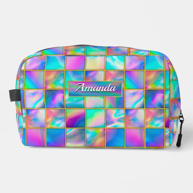 Stylish holographic trendy faux gold geometric dopp kit (Front)
