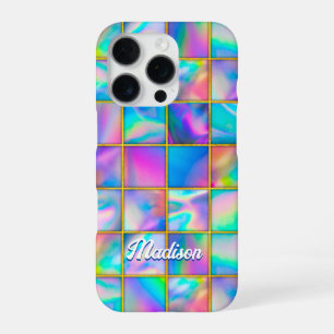 Stylish holographic trendy faux gold geometric iPhone 16 pro case