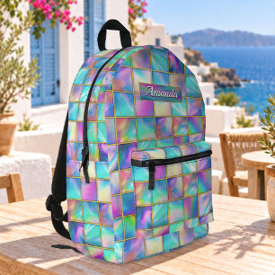 Stylish holographic trendy faux gold geometric printed backpack