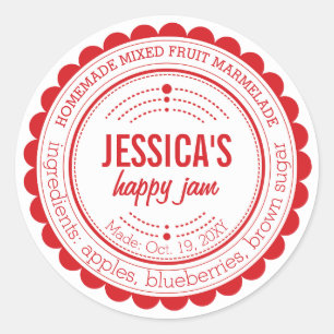 Stylish Homemade Modern Red White Jam Circle Label