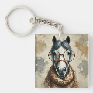 Stylish Horse with Glasses – Funny Vintage Art Keychain