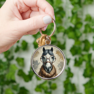Stylish Horse with Glasses – Funny Vintage Art Keychain