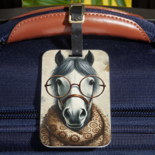 Stylish Horse with Glasses – Funny Vintage Art Luggage Tag