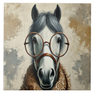 Stylish Horse with Glasses – Funny Vintage Art Tile