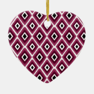 Stylish Hot Pink Black Ikat Pattern Ceramic Ornament